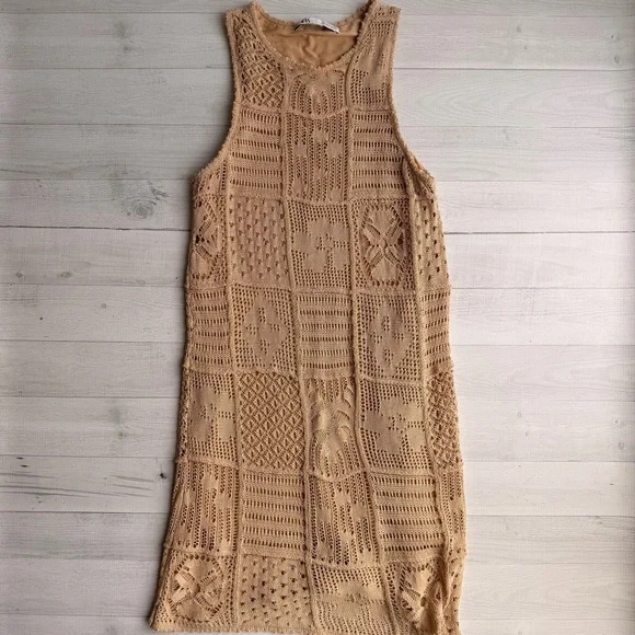 Zara Beige Crochet Dress Size S - Picture 2 of 9